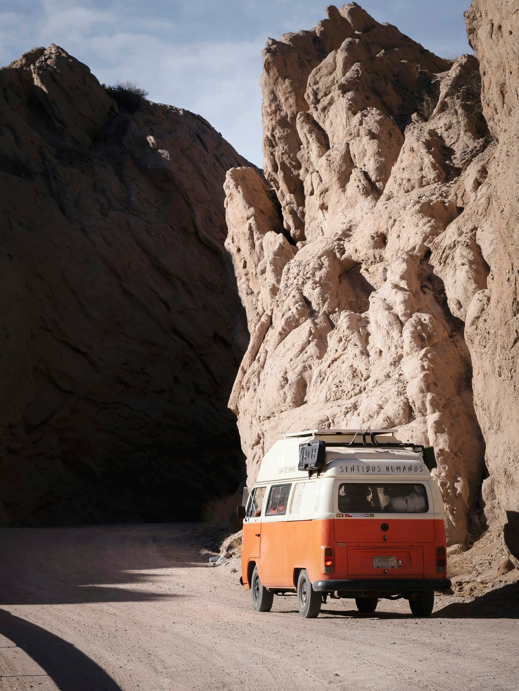 Camper van in a mountain canyon